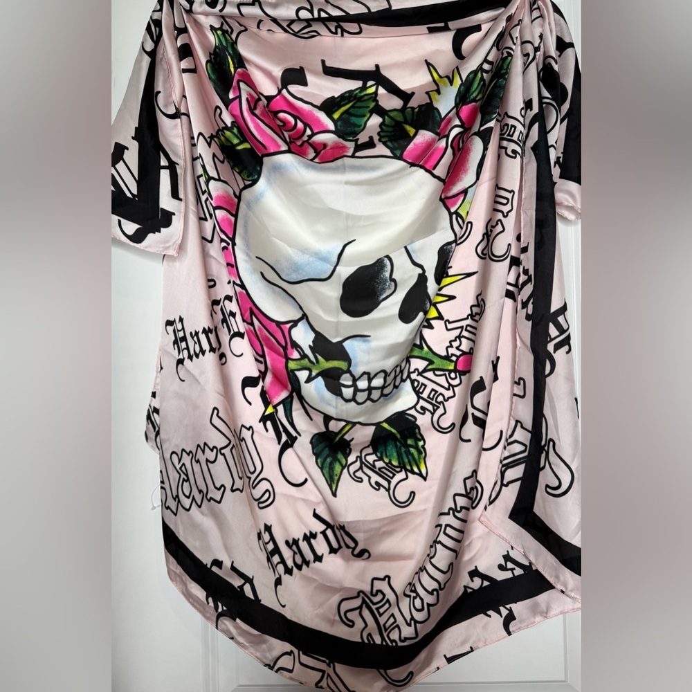 Ed Hardy Pink Skull and Floral Scarf pastel pink scarf